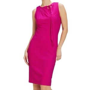 ANN TAYLOR Y2K Barbie Pink Sheath Silk Dress Tie at Neck Size 0
